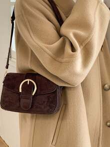 Women's Spring New Retro Niche Design Underarm Bag, Minimalist Fashion One Shoulder Crossbody Square Bag - Coffee - View 2