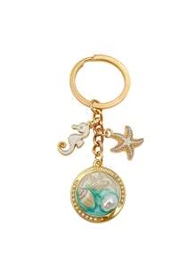 1pc Unisex Summer Ocean Series Seashell, Seahorse, Starfish Keychain, Creative Alloy Metal Round Pendant Bag Charm - Multicolor - View 11