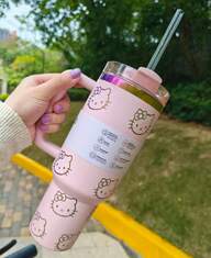 SANRIO Vaso de agua deportivo para exteriores de 1,2 litros (40 oz), botella de agua de acero inoxidable con aislamiento al vacío, tapa y pajita. Apto para agua, té helado o café.
