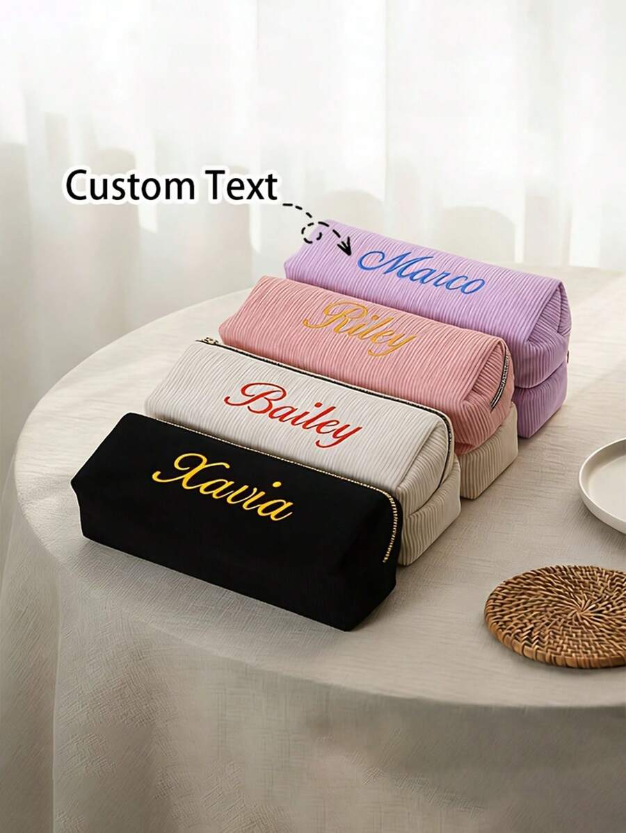 [Personalisierbar] Personalisierter Namens-Federmäppchen, Individueller Stifteetui | Rosa/Lila/Beige - Großraumorganizer für Schulmaterial & Kosmetik. Geeignet für Mädchen; Besteht aus strapazierfähigem Cord-Material und Reißverschluss - Perfekt für Teenager, Frauen und Studenten.