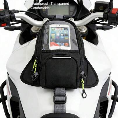 AM ROAD FOX Motorcycle Tank Bag, Waterproof, Magnetic, Multifunctional, Touch Screen Navigation Pouch, Rider Handbag, Street Bike Accessories, Polyester Material, Black
