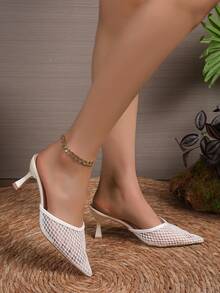 New Summer Pointed Toe Mule Sandals, Fashionable Outdoor Wear, Korean Style High Heel Shoes For Women - White - View 3