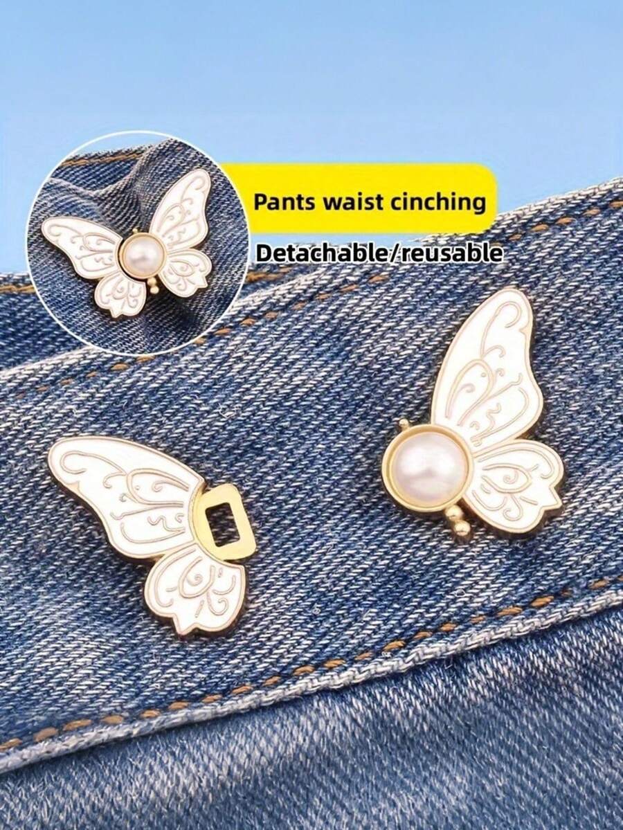 3/1 Stück Schmetterling-förmiger faltbarer Taillengürtel mit Schmetterling-Schnalle (ohne Nägel oder Nähen erforderlich), abnehmbare verstellbare Schnalle, Jeans Taillengurt mit versteckter dekorativer Schnalle, ohne Bohren erforderlich - Verschiedenfarbig - Übersicht 1