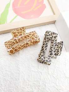 1pc Leopard Print Casual ABS Plastic Hair Claw Clip, Suitable For Daily Wear - Multicolor - View 4