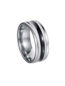 男士时尚不锈钢条纹戒指 1 件 - 條紋 - 查看 9