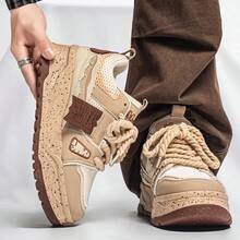 时尚情侣复古滑板鞋 - 黑灰配色，橡胶厚底，减震舒适休闲运动鞋，四季皆宜，低帮系带设计，街头风十足，减震舒适多功能运动鞋 - 卡其色 - 查看 3