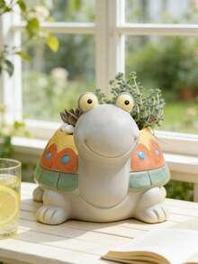 Cute Turtle Resin Planter Pot , Adorable Animal Shaped Succulent Pot With Rainbow & Star Inserts, Creative Home Decor For Living Room, Windowsill, Office Desk & Balcony, Ideal Gift For Plant Lovers, Kids & Housewarming, Perfect For Small Succulents, Herbs & Cacti - B - View 5
