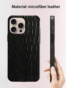 Crocodile Pattern 1pc Crocodile Texture Shock-Proof Leather Phone Case With Rotating Sound Design, Suitable Compatible With Iphone - Crocodile Pattern Black - View 5