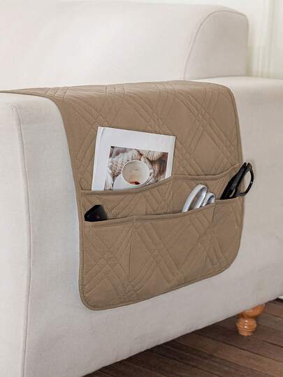 1PC Solid Color Sofa Armrest Cover Dust-Proof Couch Arm Slipcover With Organizer Pocket Non-Slip Armchair Hanging Storage Bag For Remote Cellphone