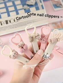 1 pieza Cortaúñas en forma de corazón con diseño de dibujo animado de amor, mini cortaúñas plegable a prueba de salpicaduras para el hogar, cortaúñas, regalo del Día de San Valentín - Multicolor - Ver 2