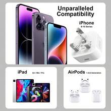 White Solid Color Wall Charger 20W UK Plug Charger Set With 3.3ft/100cm Type-C To Lightning Fast Charging Cable, Portable Wall Charger Adapter Compatible With Iphone 14 Pro/13 Pro/12/12 Pro Max/11 Pro Max/XS Max/XS/XR/X Spring Gift - 英規插(220-240V) - 查看 5