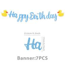 一套可爱的黄色小鸭主题生日彩旗，包含蓝色字母三角旗和黄色小鸭装饰，非常适合幼儿生日派对、洗礼和迎婴派对。 - 彩色 - 查看 2