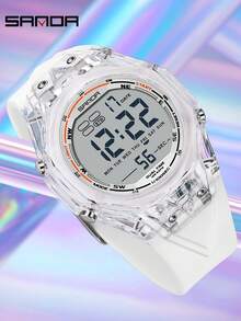 SANDA 6289 Relojes electrónicos impermeables para hombres, multifuncionales, con LED luminoso, alarma, cronómetro y pantalla digital - Blanco - Ver 7