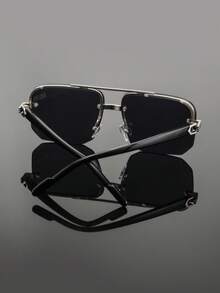 一副男士金属多边形双梁半框眼镜，欧美经典休闲商务风格，适合日常通勤 - 彩色 - 查看 3