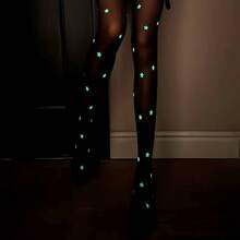 A Pair Of New Star-Patterned Glow-In-The-Dark Over-The-Knee Stockings, Halloween Socks, Fluorescent High-Tube Pantyhose. - Black - 1 - View 5