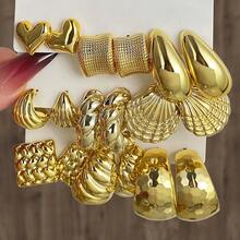 18 pièces Boucles d'oreilles personnalisées en or exagérées en CCB pour femmes, ensemble de boucles d'oreilles créatives, convient pour un port quotidien - Or jaune - Voir 8