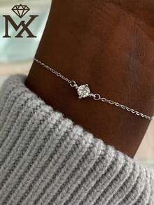 SYMFNY 1pc S925 Sterling Silver Single Diamond Bracelet, Minimalist Classic Diamond Design, Suitable For Daily Wear, Commute, Dates And Gatherings - Bracelet - View 1