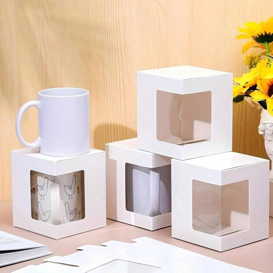 10 hộp quà tặng, hộp quà trong suốt có cửa sổ, thích hợp đựng quà tặng, cốc cà phê, ly trơn, cốc in chuyển nhiệt và cốc cà phê gốm sứ. - Xem 1