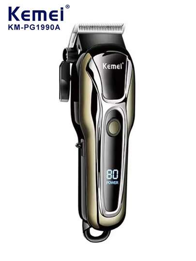 1pc KM-PG1990A Men's Professional Hair Clipper Full Set, Electric Hair & Beard Trimmer, Wireless USB Rechargeable, 4 Adjustable Blades, Long Battery Life, Low Noise, High Quality LCD Display Household Appliance