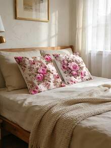 Conjunto de 4 capas de almofada de veludo rosa, estilo retrô, macias e com toque de pele de pêssego, estampa em um lado, decoração com tema de rosas, ideal para festas de aniversário, aniversários, com laço rosa, perfeitas para o Dia das Mães, chá de panela, laváveis à máquina, perfeitas para sala de estar, sofás, casa, quarto, decoração festiva, lembrancinhas, chá de bebê e ideias para presentes (enchimento não incluso). - Rosa - Ver 8