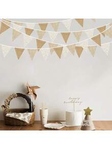 1/2/5 pezzi Bandierine triangolari in lino pre-assemblate, Bandierine a ghirlanda in lino, adatte per feste di compleanno, matrimoni, campeggio, decorazioni per feste in stile boho chic - Gagliardetto - Visualizzare 5