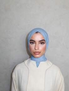 1 unidade de touca hijab instantânea elegante e casual, clássica, minimalista e estilosa, em tecido modal macio e respirável com aba longa, dupla função: hijab e turbante. Ideal para uso diário, festivais, encontros e cultos religiosos. - Baby Azul - Ver 3