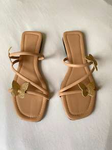 Women's Boho Flat Sandal, Comfortable Casual, With Rhinestone And Glitter Details, Luxurious, Elegant And Sophisticated, Summer Style, Available In Black, Rose, Nude, And Caramel - 裸體 - 查看 6