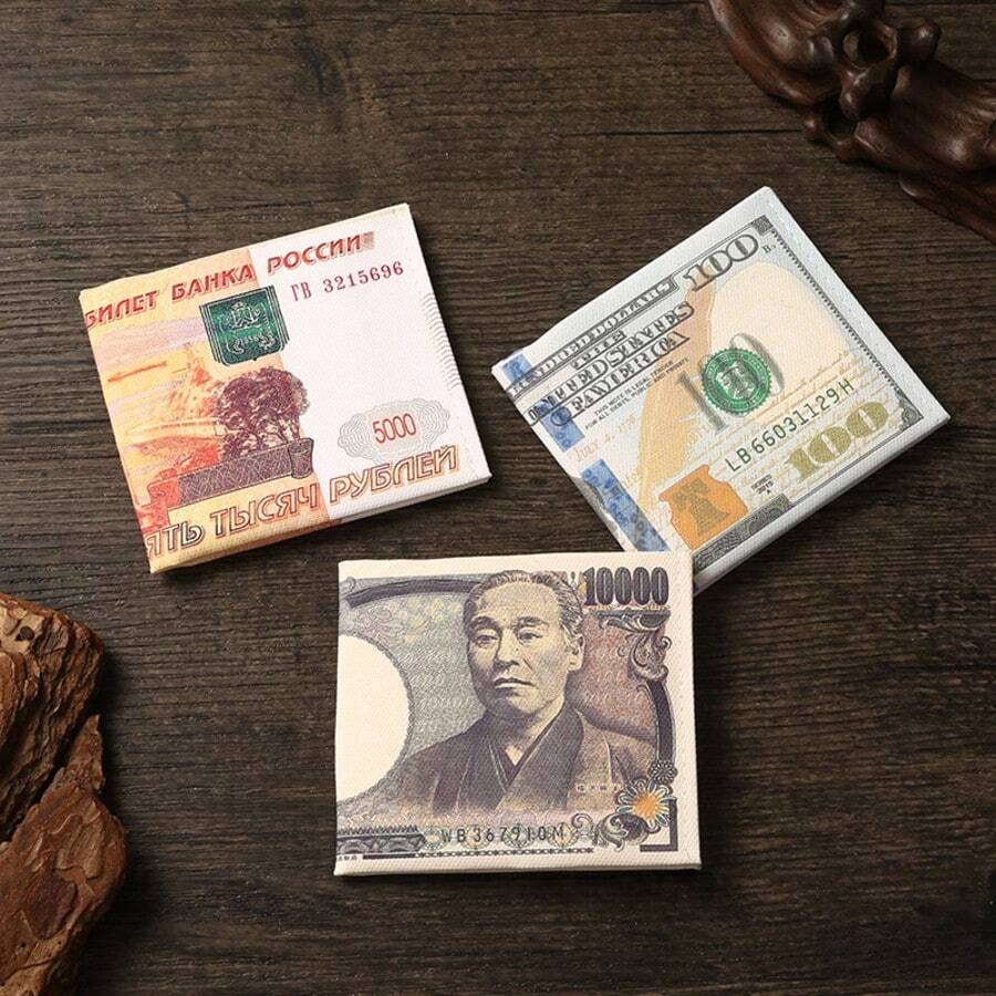 帆布钱包,外币钱包,美元欧元创意短款钱包,零钱包,卡包 - 彩色 - 查看 1