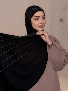 1pc Crystal Decor Comfortable Soft Breathable Women Headscarf, Suitable For Daily Abaya Wear, Travel Essential, Holiday - Multicolor - View 1