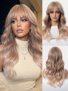 Coral Orange Chic 20inch Long Water Wave Synthetic Wig With Bangs - Heat Resistant, Natural Look For Women & Men - Perfect For Daily Wear & Halloween Parties - Màu Cam san hô - Xem 12