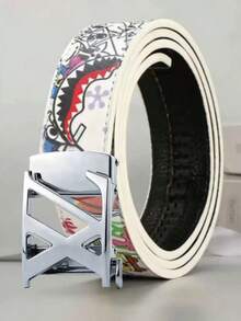 学生休闲款带槽涂鸦自动扣皮带，适合搭配牛仔裤 - 彩色 - 查看 5