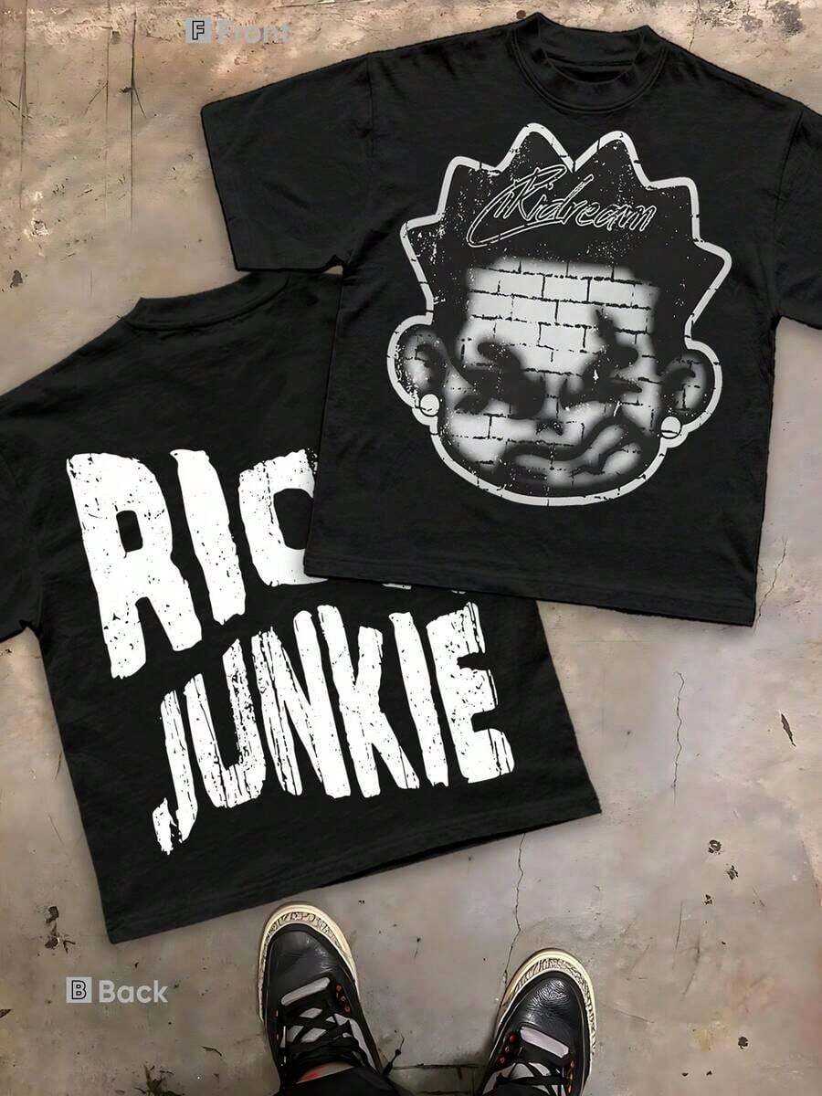 Camiseta de manga corta de algodón puro para hombre, con diseño divertido, cómoda y transpirable, informal, para uso en exteriores, con cuello redondo, de una marca de moda de alta calidad, un regalo sorpresa para familiares y amigos. - Negro - Ver 1