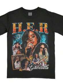 Unisex One-Piece Printed T-Shirt, Vintage H.E.R  Retro R&B Star Tee, Music Icon Collage T-Shirt, Gift For H.E.R Fans, R&B Merch, Classic Soul Artist Graphic Tee. - Multicolor - View 8