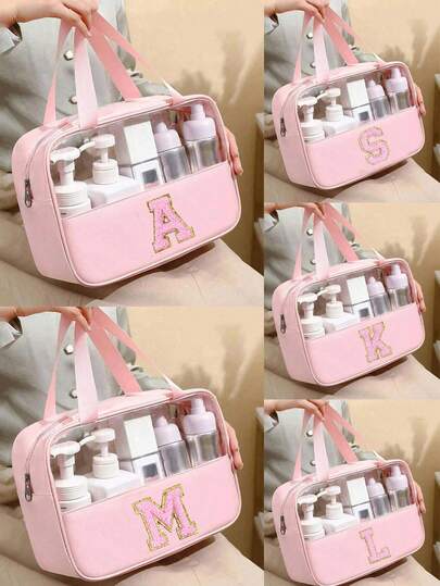 1pc Transparent Waterproof Toiletry Organizer Bag, Large Capacity Cosmetic Bag With 26 Alphabet Letters, Multi-Functional Cosmetic Storage Bag, Portable Makeup Bag, Suitable For Skincare, Cosmetics, Makeup Brushes, Powder, Lipstick Etc. Storage, Great Gift For Women/Family On Birthday, Valentine's Day, New Year, Ramadan, Travel