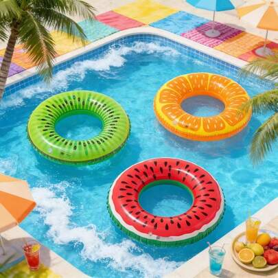 1 szt. nadmuchiwany pierścień do pływania z owocami, gruby pływak do basenu dla dorosłych, uroczy wzór arbuza/kiwi/pomarańczy, trwały materiał PVC, odpowiedni na plażę, jezioro, imprezę przy basenie