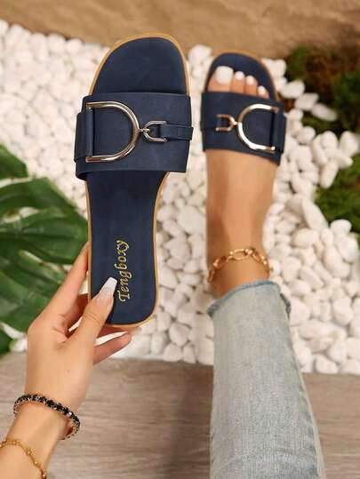 Women's Fashionable Flat Sandals With Stylish Buckle, Casual Summer Shoes