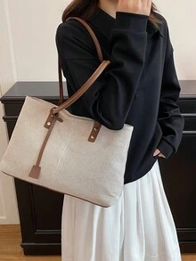 欧美跨境个性化大容量信纸简约印花手提袋，新款女士菱形通勤单肩包 - 棕色 - 查看 8