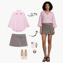 Falda casual de línea A con diseño de hebilla a cuadros para mujer - cuadros gris oscuro - Ver 1