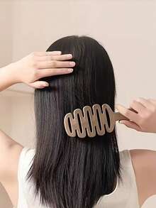 1个松果头皮按摩刷，防静电，丰盈护发，高冠造型工具，纹理发刷 - 棕色 - 查看 1