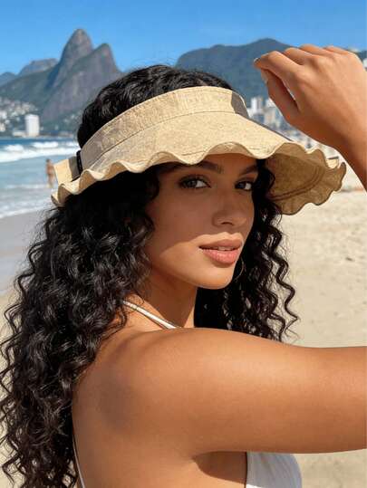 1pc Foldable Outdoor Women's Sun Hat, UV Protection, Breathable Polyester Material, Suitable For Beach, Holiday Gift For Women, Women Accessories, Women Beach Hat, Beach Accessories