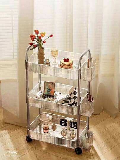 1 Clear Acrylic Storage Cart, Suitable For Kitchen, Living Room, Bedroom, Multi-Layer Trolley Storage Rack, Mobile Clear Storage Rack, Small Cart, Can Be Used For Storing Cosmetics, Bedroom Bookshelf, Living Room Snacks, Multi-Layer Storage Rack, Bathroom Outdoor Decoration