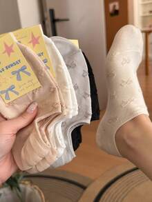 5 Pairs Women's Invisible Socks, Black & White Butterfly Pattern Mid-Calf Socks, Suitable For All Seasons, Comfortable & Breathable, Random Color Assortment - Multicolor - View 10
