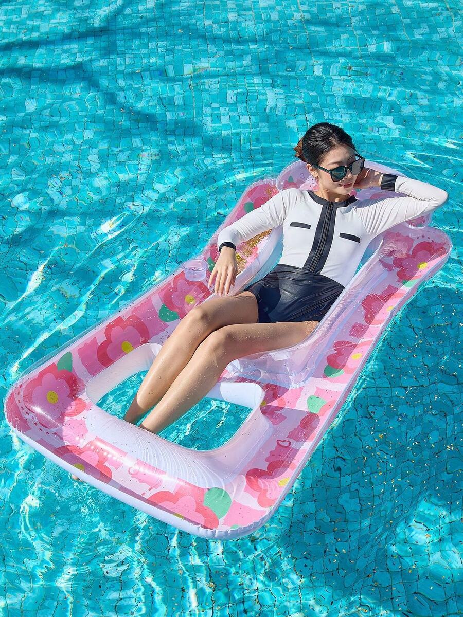 1pc Inflatable Water Floating Lounger, Adult Inflatable Floating Bed, Dual-Use Summer Water Recliner, Swimming Pool Party, Beach Fun - A - View 1