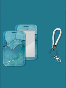 1 Pc Exquisite Marble Texture ID Card Holder With Metal Key Ring Plastic Sliding Card Holder Meal Card Bus Card Work Card Access Control Multi-Function Protective Cover - Marble-patterned Card Holder - View 13