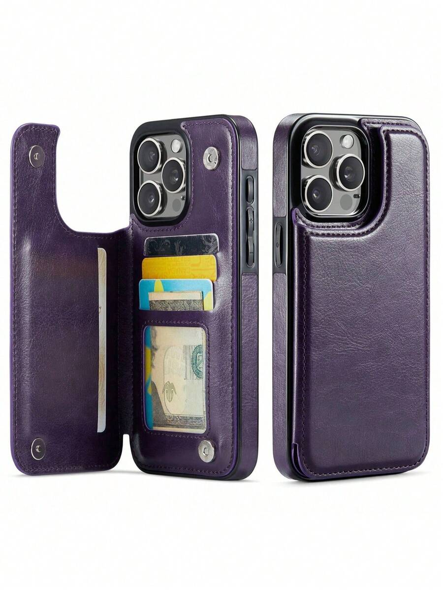 Tương thích với iPhone Air 17 16 15 14 13 12 11 Pro Max, 7/8/SE2/SE3, 16/15/14 Plus. Ốp lưng ví có ngăn đựng thẻ, chất liệu da PU, chân đế, khe đựng thẻ, khóa từ kép và khả năng chống sốc bền bỉ, màu tím đậm.