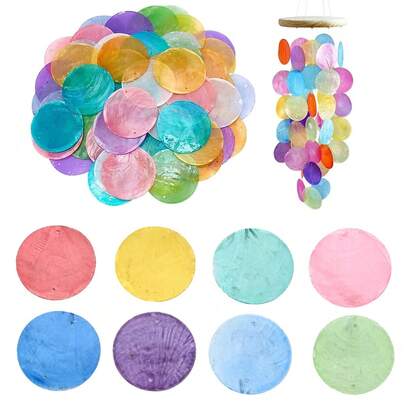 Set de 10 piezas de colgantes de concha de doble orificio de colores arcoíris bohemios para hacer campanas de viento, estilo de verano, grandes dijes redondos, decoración de estilo costero, atrapasueños, pendientes, collares, accesorios para hacer campanas de viento de estilo bohemio