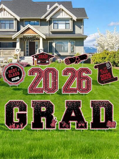 Bộ 10 biển trang trí tốt nghiệp năm 2026 – Biển chúc mừng tốt nghiệp màu đỏ kèm cọc, đồ dùng trang trí tiệc tốt nghiệp, trang trí tiệc tốt nghiệp ngoài trời cỡ lớn cho học sinh trung học và đại học.