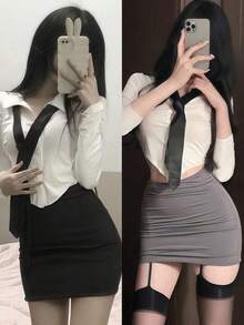 Bộ đồng phục nữ sinh ngọt ngào và cá tính, kiểu dáng ôm sát, thích hợp cho cosplay, nhập vai, lễ hội, tiệc tùng, biểu diễn, sân khấu - Bao gồm áo và váy mùa xuân. - Nhiều màu - Xem 7