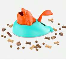 互动式宠物喂食器，猫狗训练零食分配器玩具，零食发射器，一键单声操作，适用于颗粒/块状/棒状零食，娱乐益智玩具，3米射程，发射零食，消耗能量，一起玩耍 - 彩色 - 查看 6