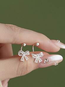 1 Đôi bông tai hình nơ rỗng bằng bạc Sterling S925, kiểu dáng tinh tế, ngọt ngào, phong cách nữ tính, độc đáo, cá tính, thời trang Y2K dành cho nữ - nơ - Xem 8